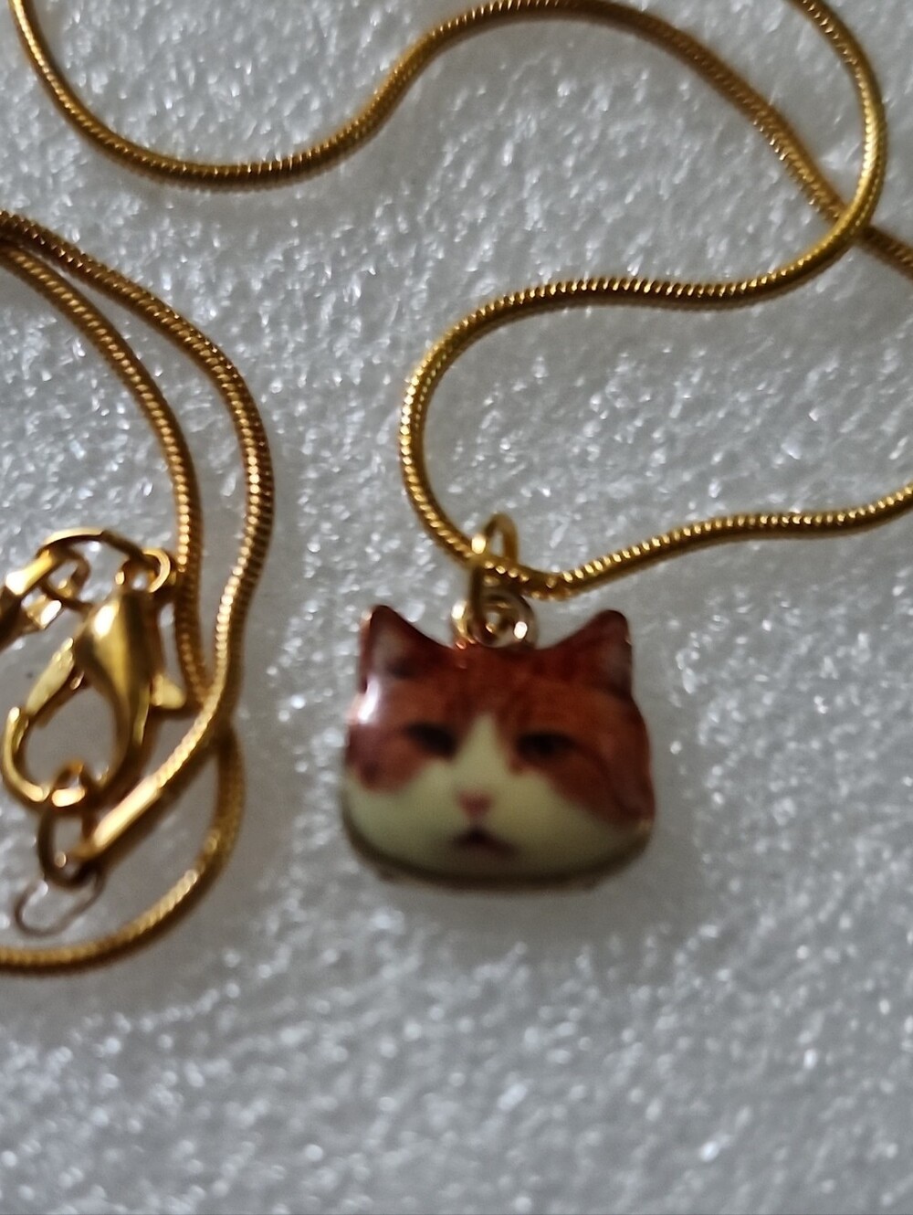 Hand Crafted Gold-Tone Cat Face Pendant Necklace - Brown & Cream